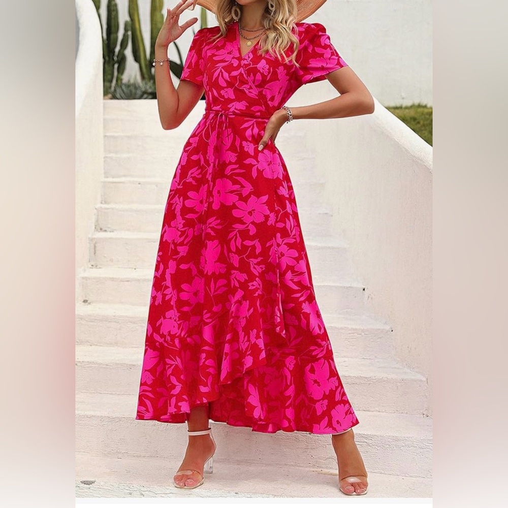 NWT Pink Floral Maxi Wrap Dress